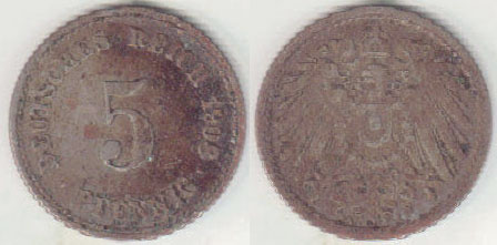1908 A Germany 5 Pfennig A008291